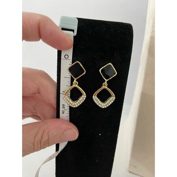 Geometric Black enamel and rhinestone earrings - Picture 3 of 4